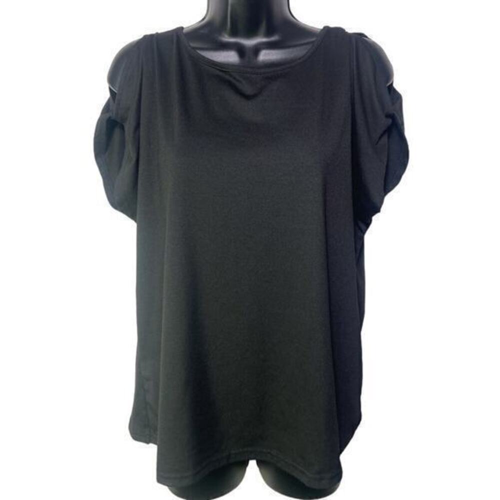 Shein Womens Black Blouse Open Back Tied Off Shoulder‎ Short Sleeve Size L 8/10